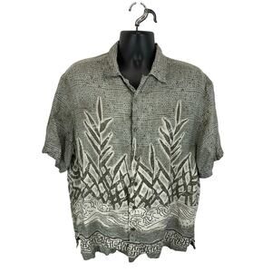 Vintage Reunion 100% Silk Shirt Tropical Flora Green Size Large Breathable